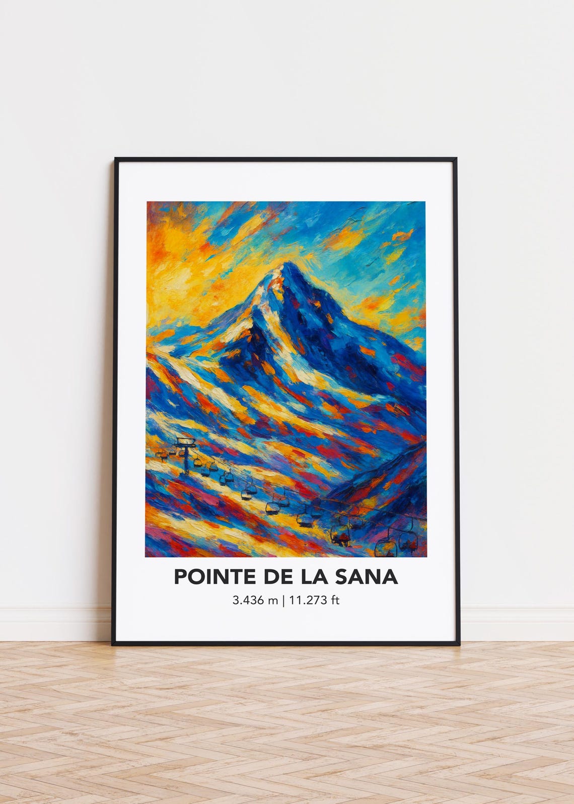 Pointe de la Sana Ski Peak Colorful Oil Mountain Scene Poster