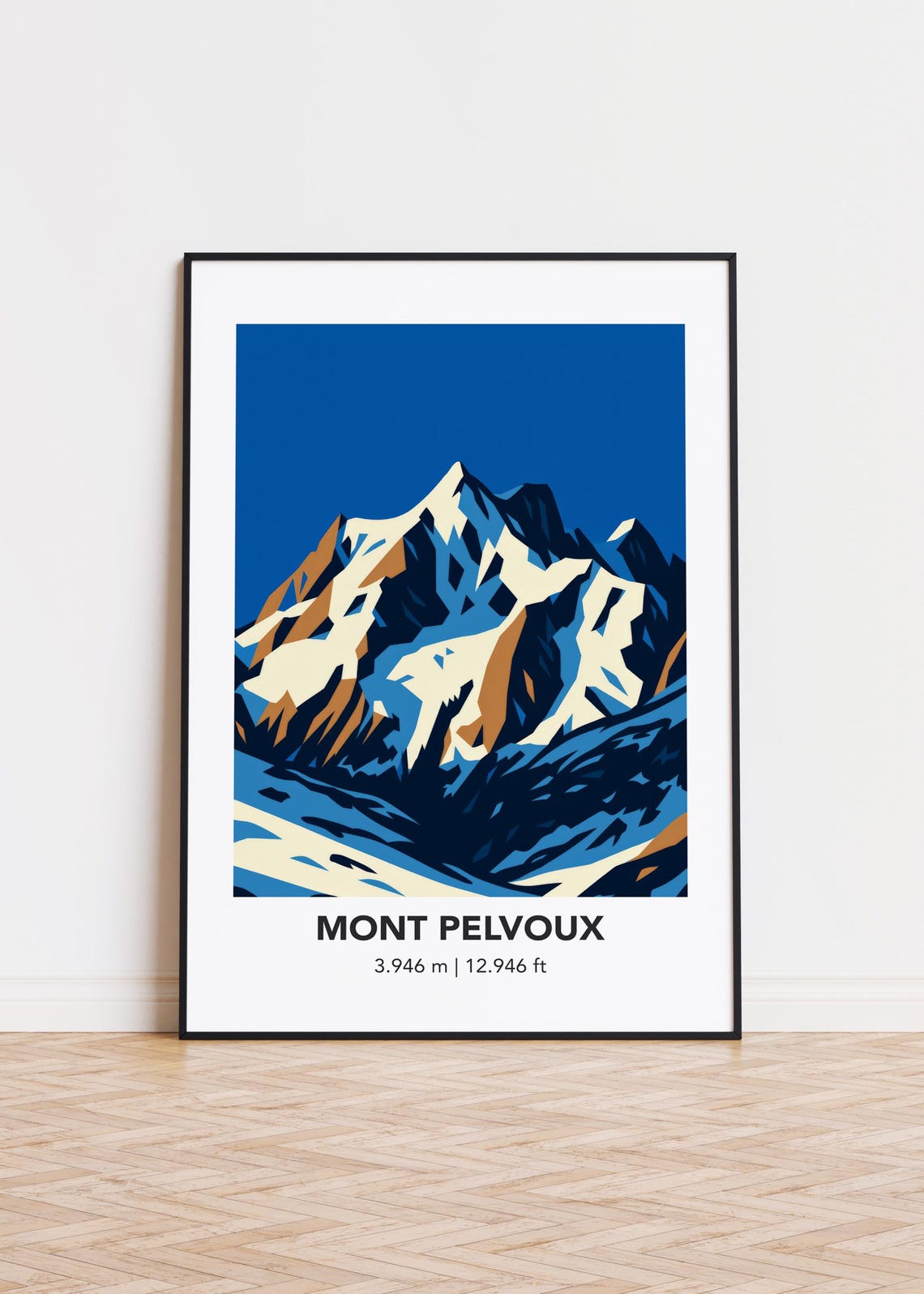 Mont Pelvoux Snowy Alpine Summit Blue Mountain Travel Poster