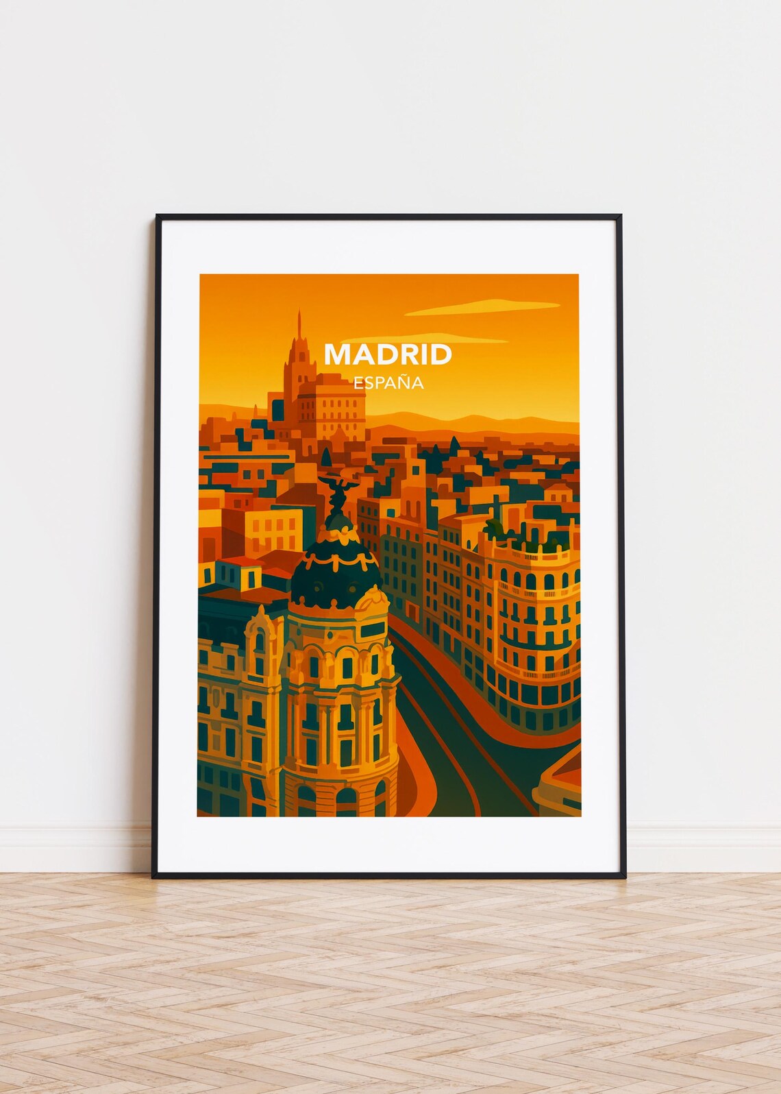 Madrid Cityscape, Modern Spain Travel Poster