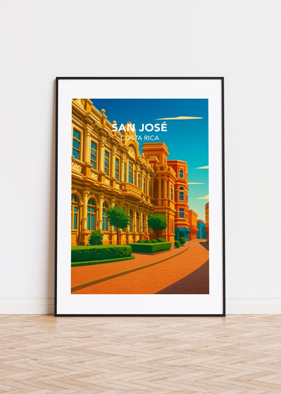 San Jose Costa Rica Golden Colonial Buildings Street Scene Poster