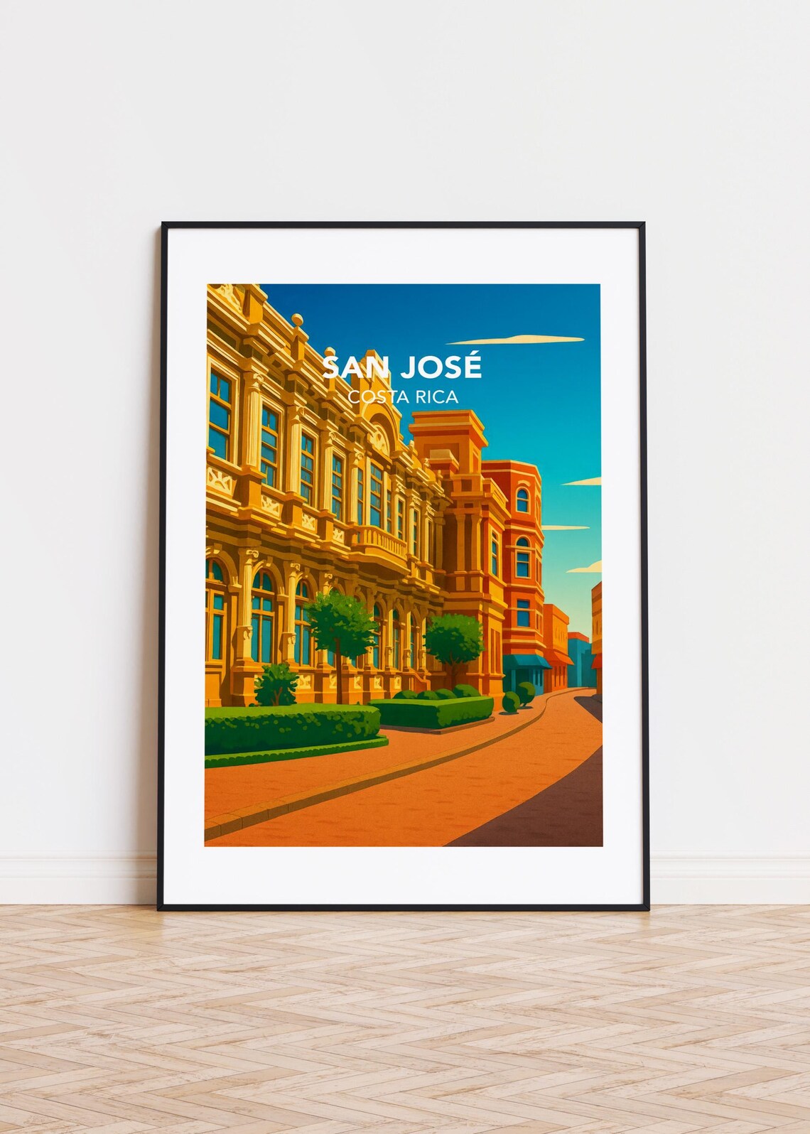 San Jose Costa Rica Golden Colonial Buildings Street Scene Poster