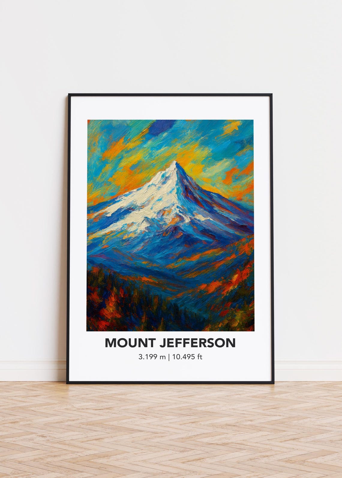 Mount Jefferson 3.199 m Snowy Peak Dramatic Oil Painting Poster