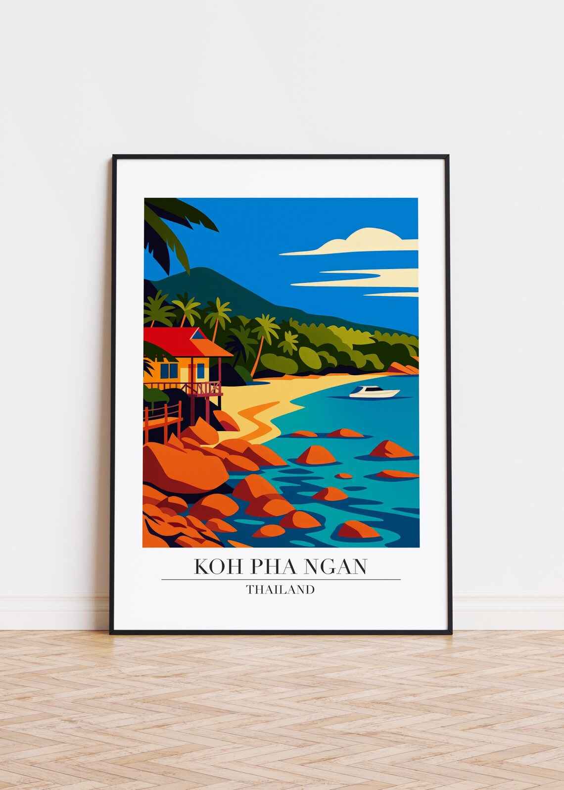 Koh Pha Ngan Thailand Tropical Beach Bungalow Travel Art Poster