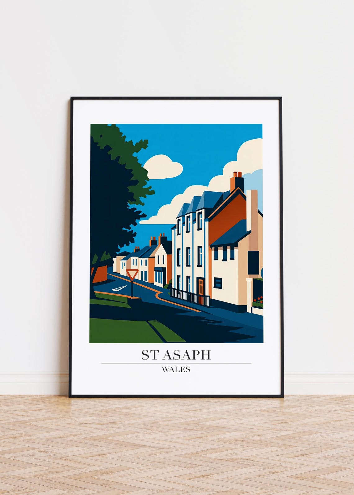 St Asaph Wales Town Street Modern Travel Illustration Poster Artwork