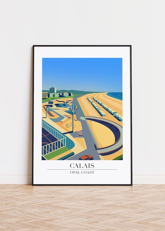 Calais Opal Coast France Sunny Beach Promenade Huts Travel Poster