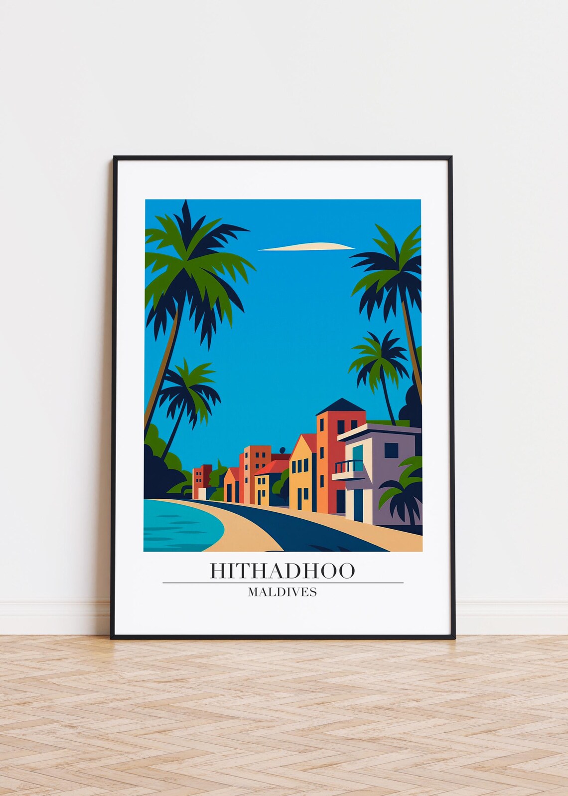 Hithadhoo Maldives City Illustration Art Print