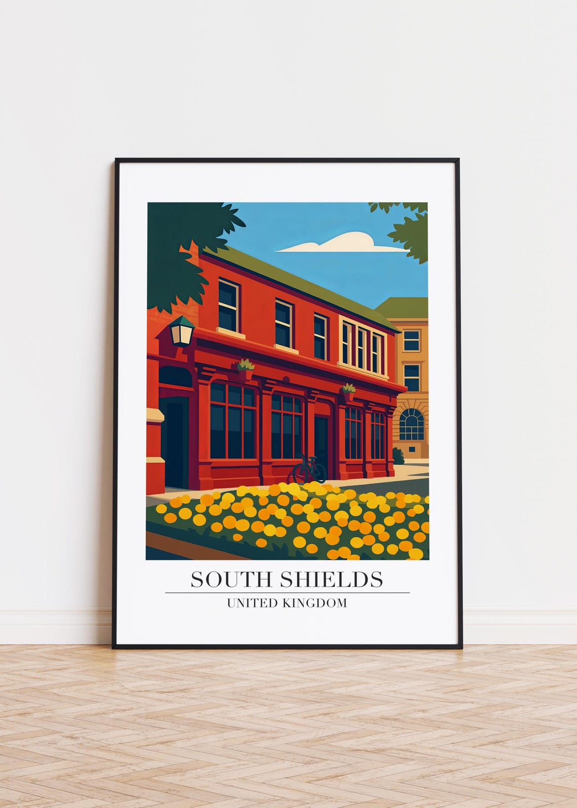 South Shields United Kingdom Red Brick Building Retro Travel Poster
