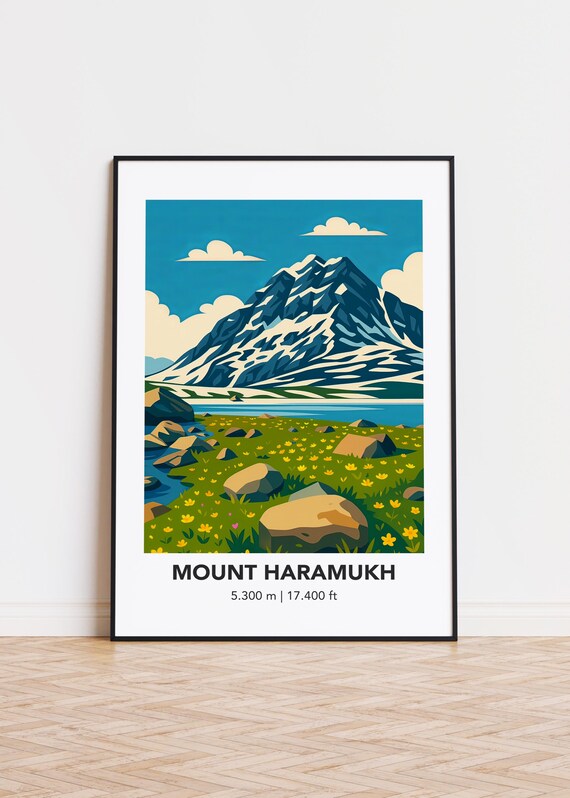 Mount Haramukh Illustration Art Print Modern Mountain Poster