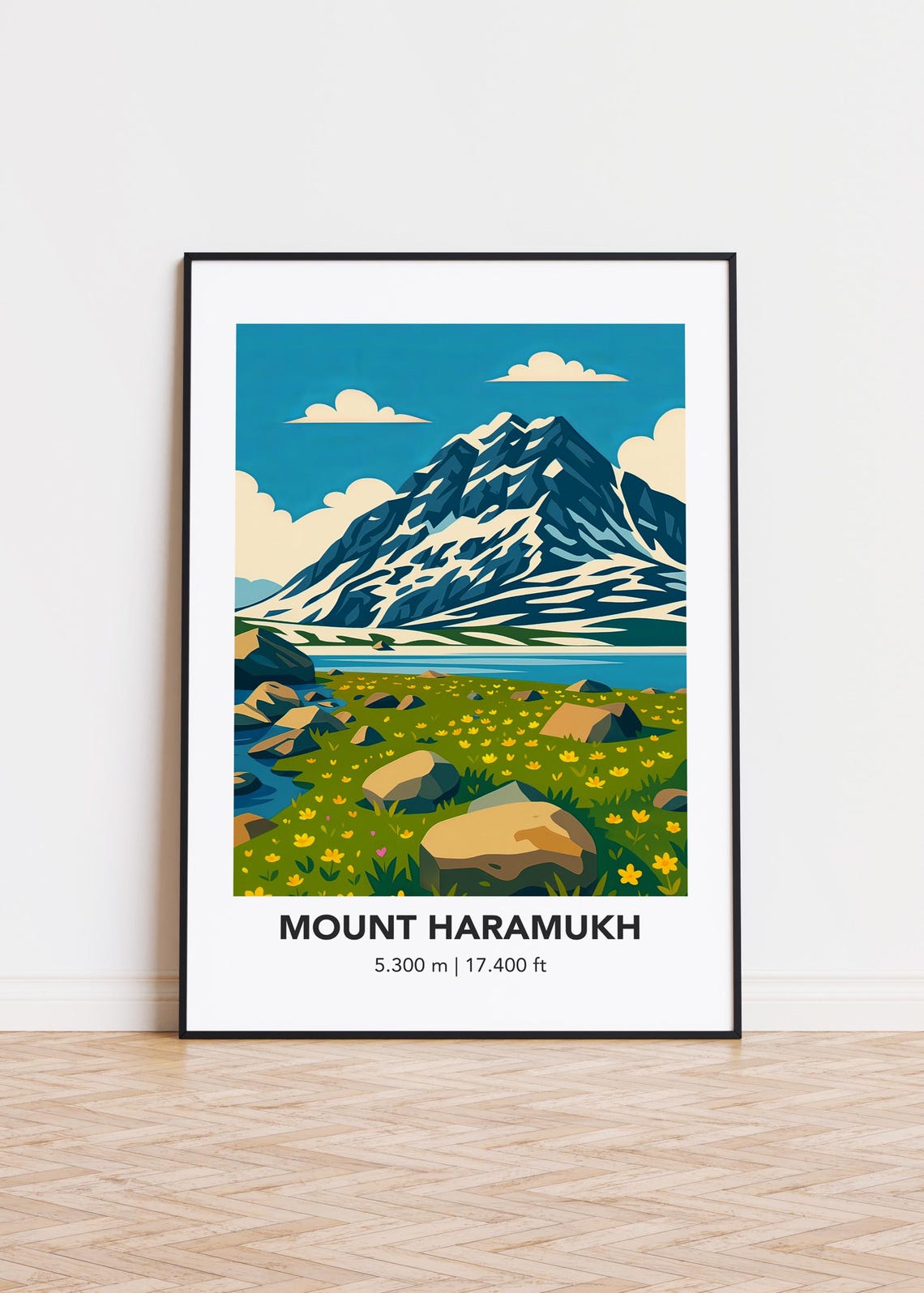 Mount Haramukh Snowy Peak Alpine Meadow Wildflower Landscape Poster