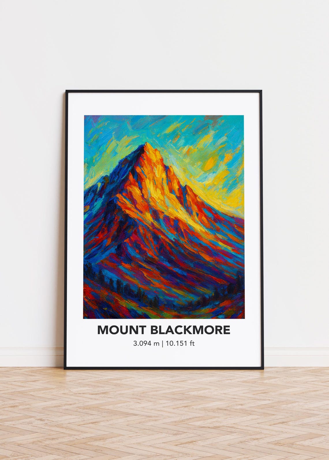 Mount Blackmore Golden Sunset Peak Vibrant Mountain Art Poster