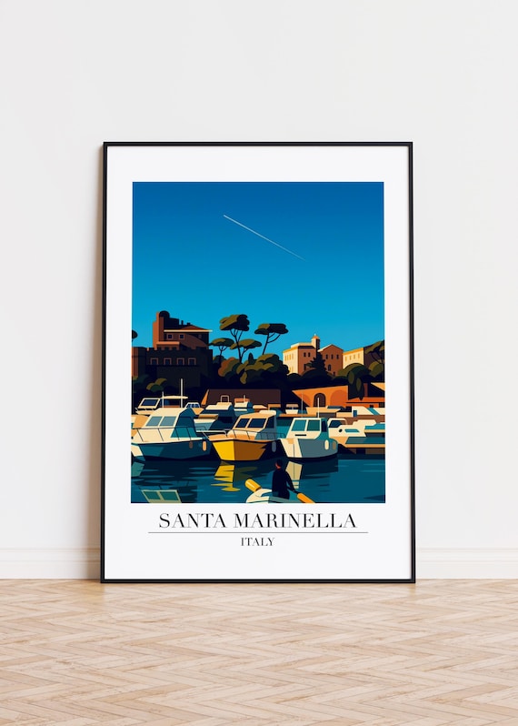 Santa Marinella Italy Marina Boats Retro Travel Illustration Poster
