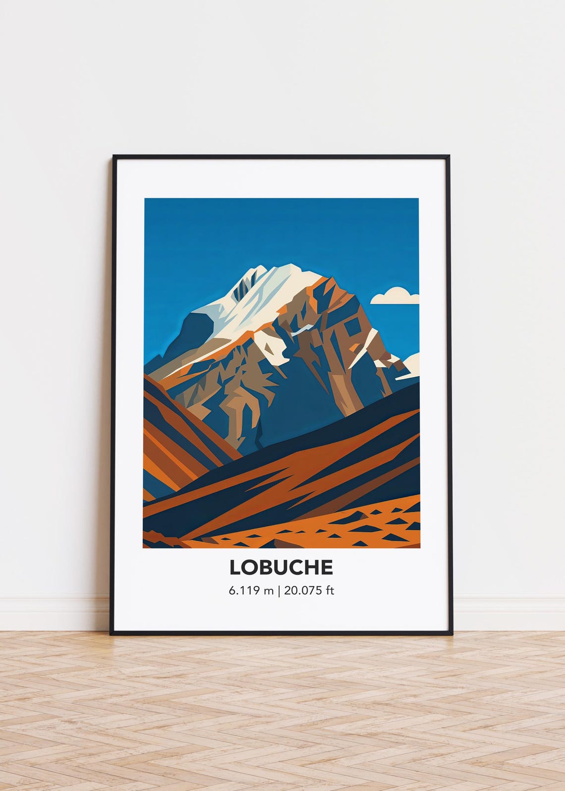 Lobuche Rocky Snowy Summit Rugged Peak Minimalist Travel Poster
