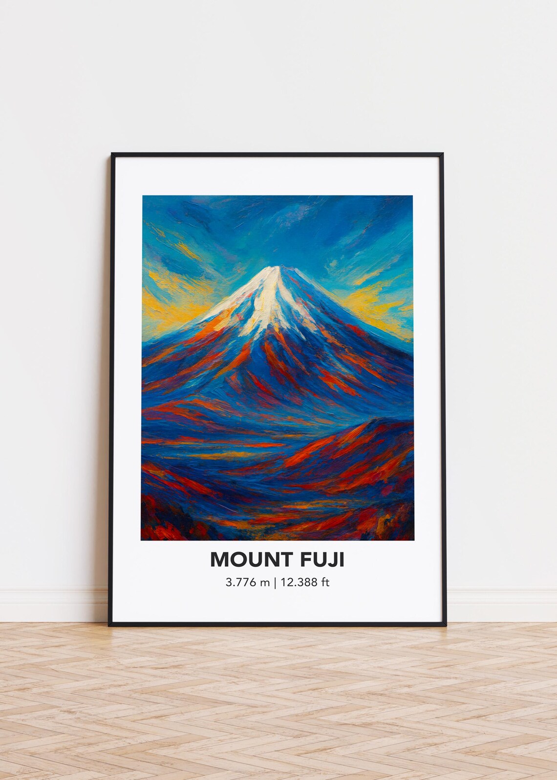 Mount Fuji Japan Snowy Peak Colorful Oil Painting Style Art Poster