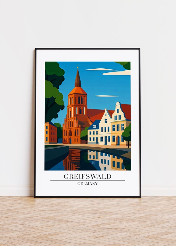 Greifswald Germany Brick Church Harbor Front Travel Art Poster