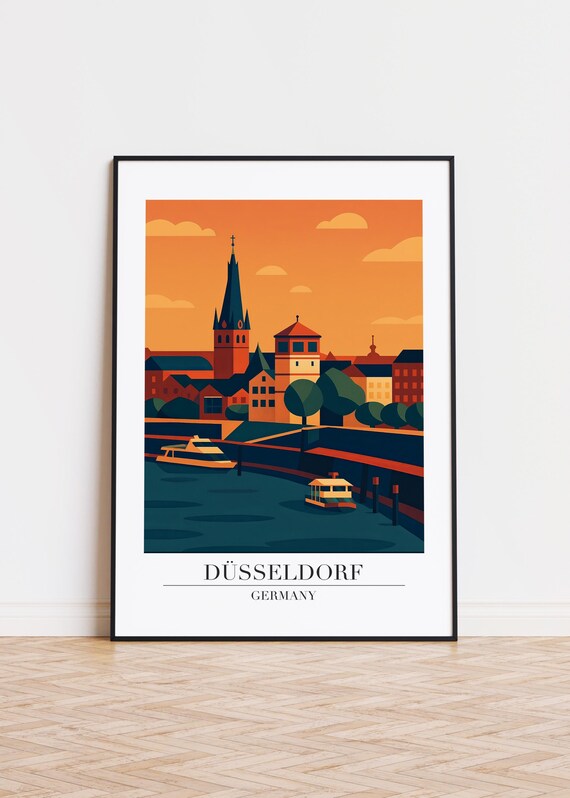Dsseldorf Cityscape Poster Modern Germany Illustration Art