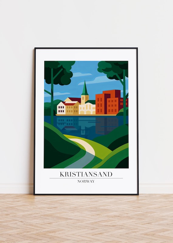 Kristiansand Norway Poster Modern Scandinavian Illustration Art