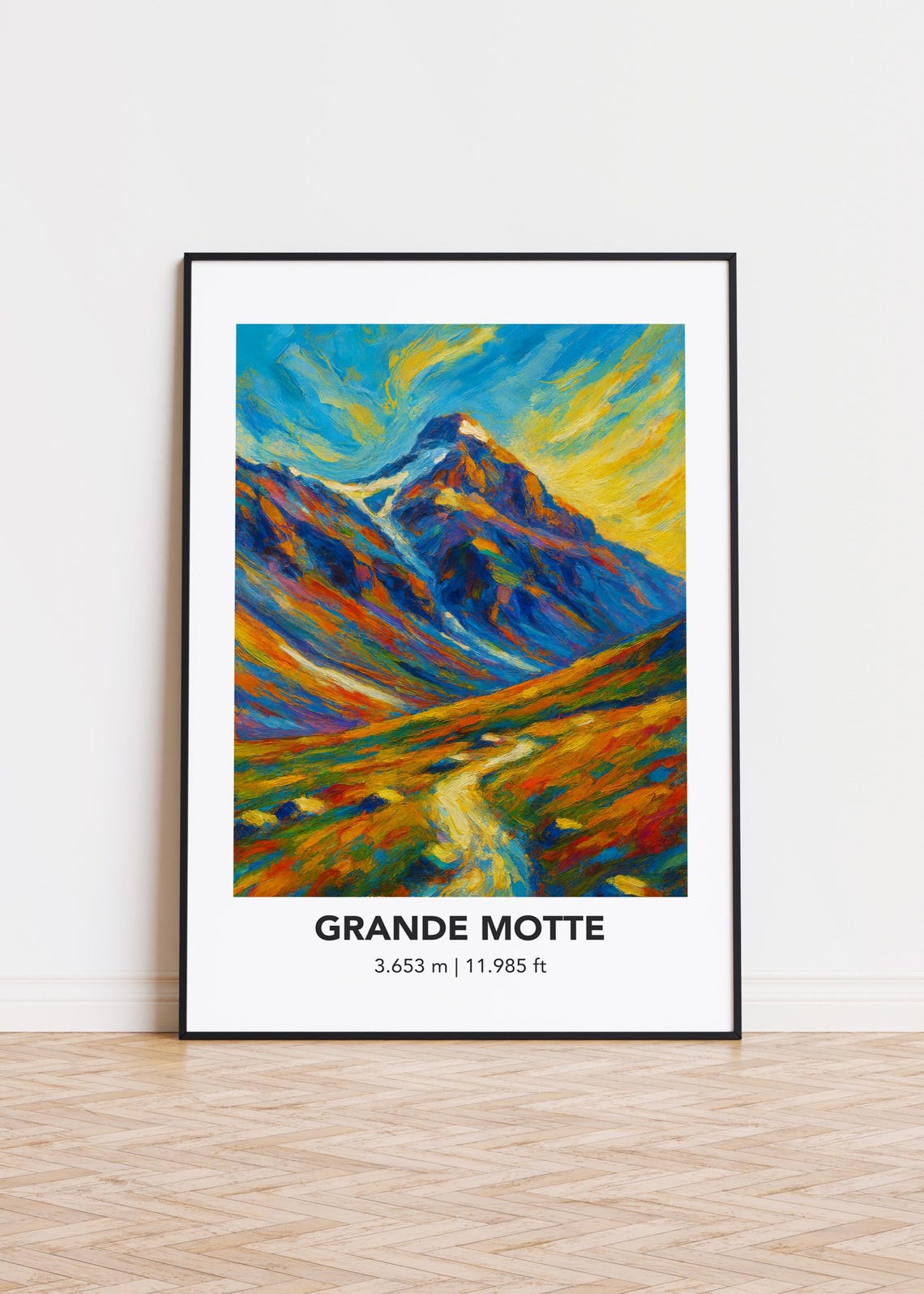 Grande Motte Alpine Mountain Peak Golden Sunset Oil Painting Poster