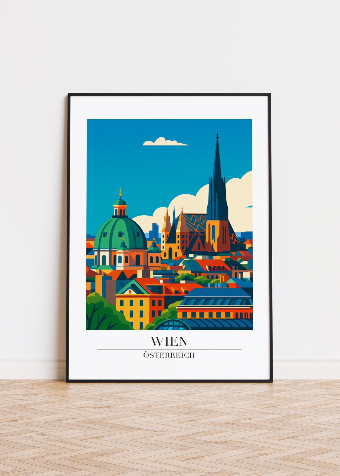 Vienna Austria St Stephens Cathedral Colorful Travel Illustration Poster