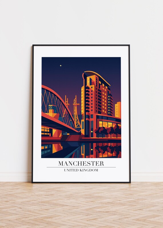 Manchester Cityscape Poster Modern Uk Illustration Art