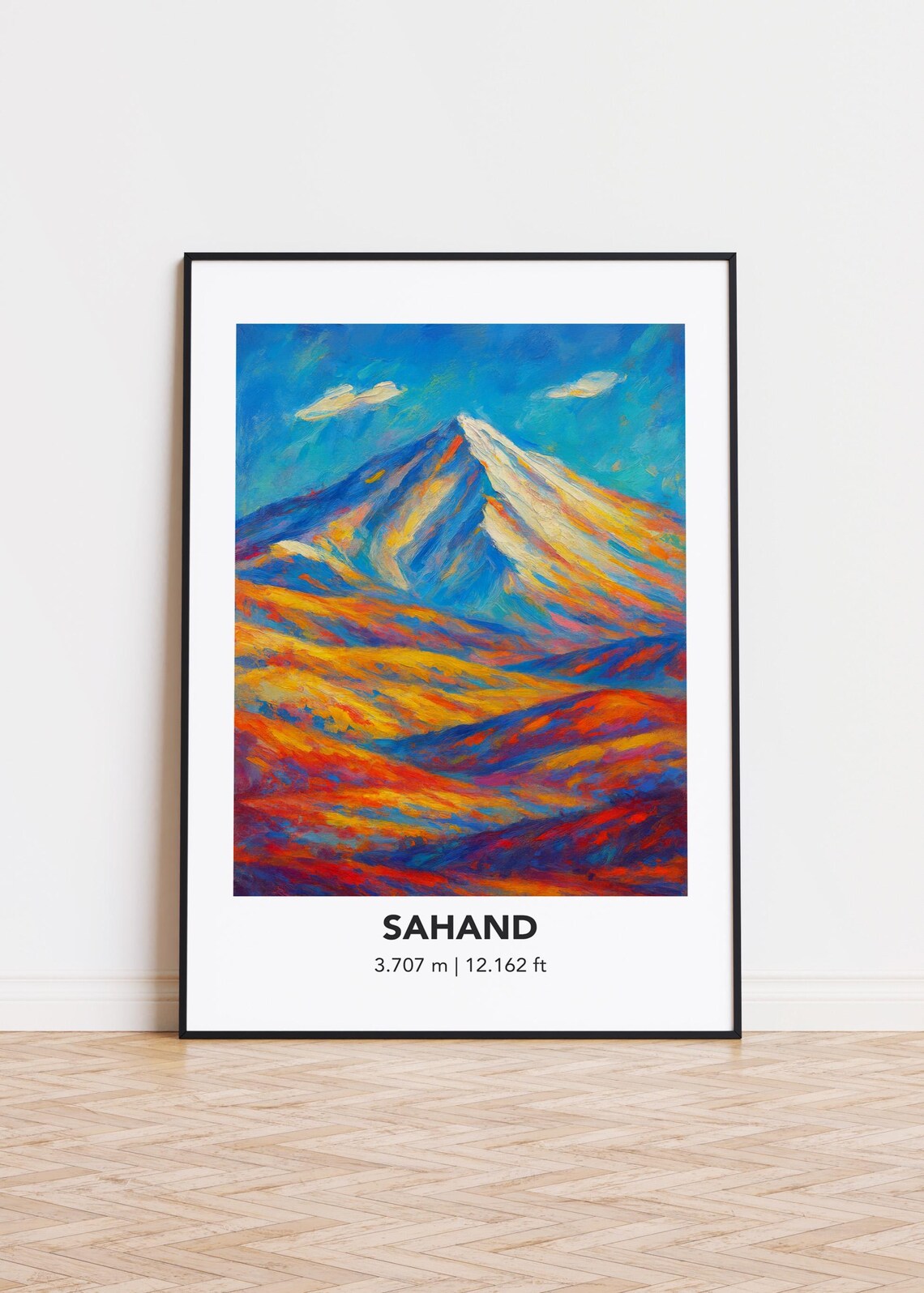 Sahand Mountain Vibrant Sunset Peak Oil Painting Modern Poster