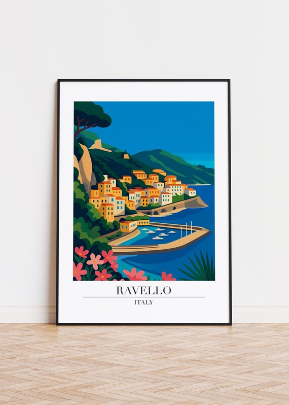 Ravello Italy Coastal Town Harbor Boats Mediterranean Travel Poster