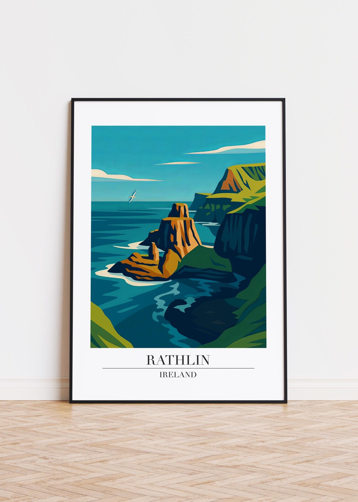 Rathlin Ireland Dramatic Sea Cliffs Travel Poster Ocean Illustration Art