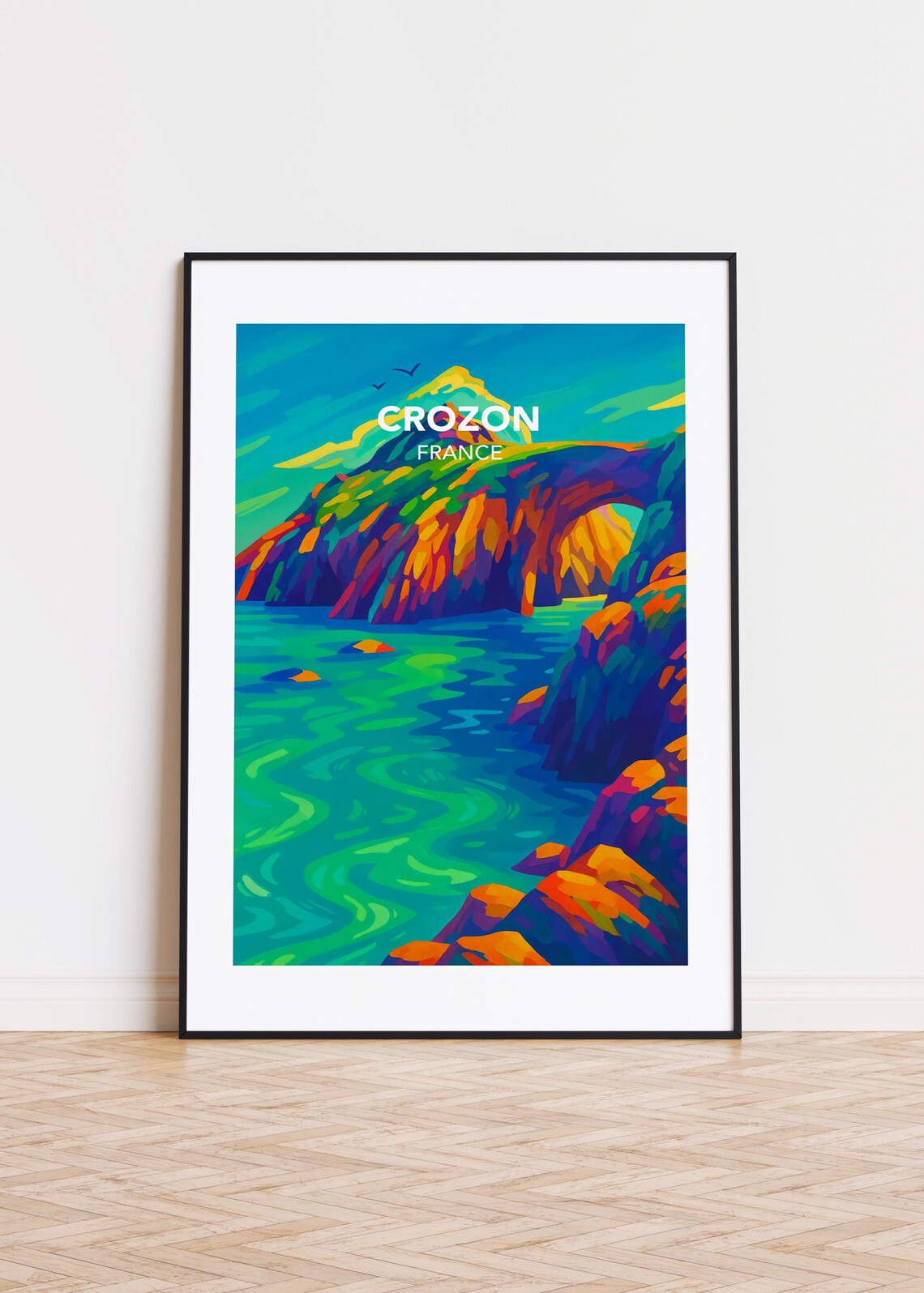 Crozon France Colorful Brittany Cliff Coast Illustration Travel Poster