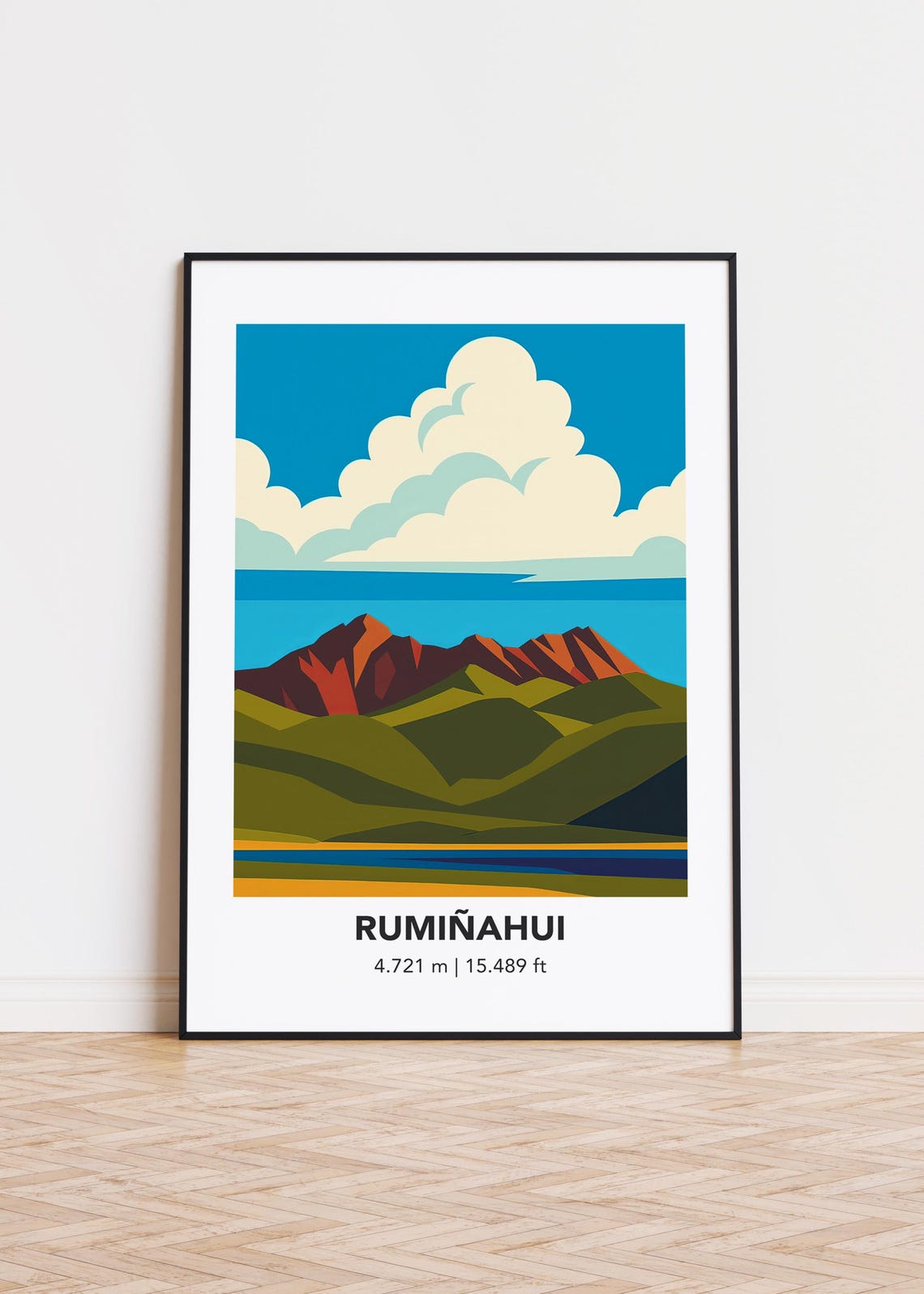 Ruminahui Rust Red Volcano Ridge Green Hills Clouds Art Poster