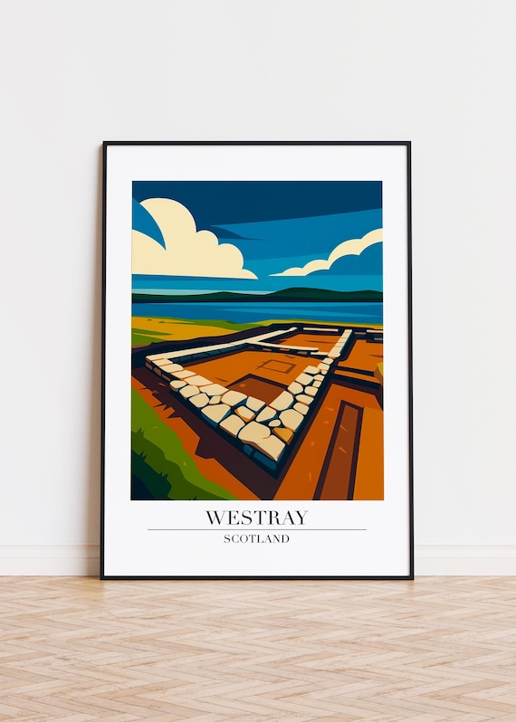 Westray Scotland Island Ancient Coastal Ruins Modern Travel Poster
