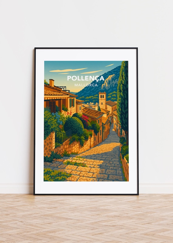 Pollença Mallorca Old Town Cobblestone Street Sunlit Travel Poster