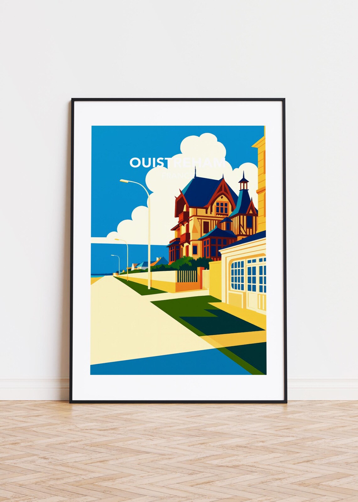 Ouistreham France Beach Promenade Seaside Villas Travel Poster