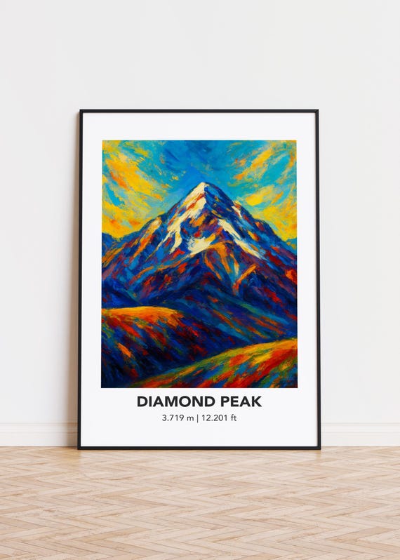 Diamond Peak Poster Mountain Print Modern Oil Painting Style Art