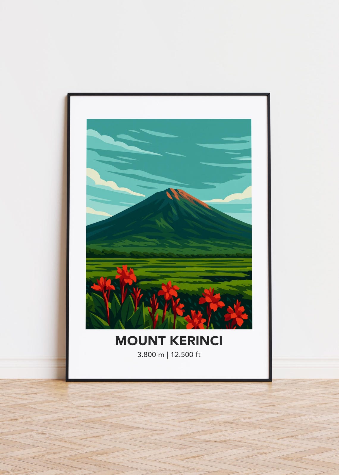 Mount Kerinci Volcano Minimalist Mountain Illustration Art Poster
