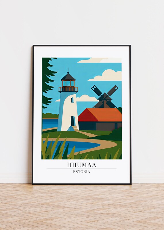 Hiiumaa Estonia Baltic Lighthouse Windmill Coastal Travel Poster