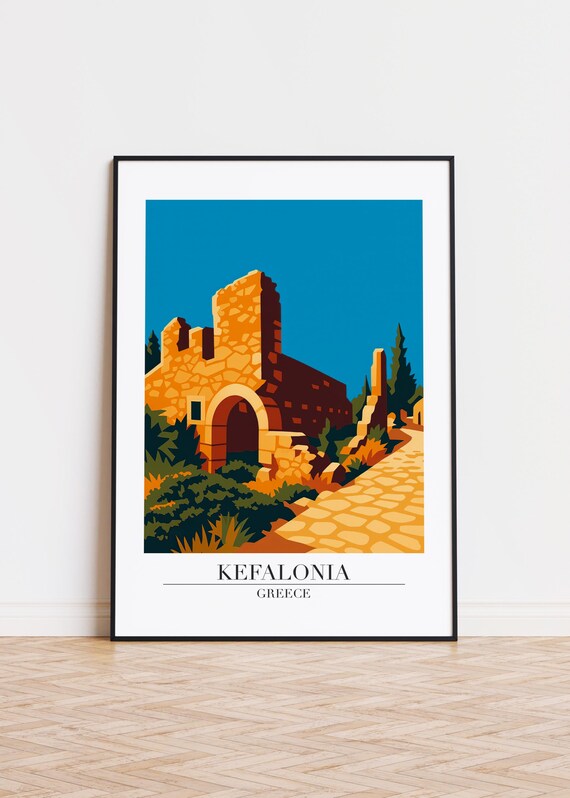 Kefalonia Greece Ancient Stone Ruins Vintage Travel Art Poster