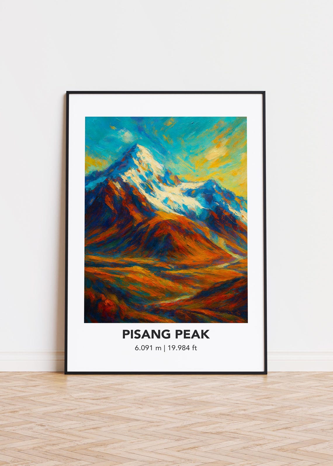 Pisang Peak Snow Summit Autumn Slopes Colorful Mountain Travel Poster