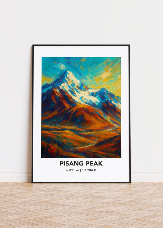 Peak203 Pisang Peak Poster Mountain Print Modern Oil Painting Style Art