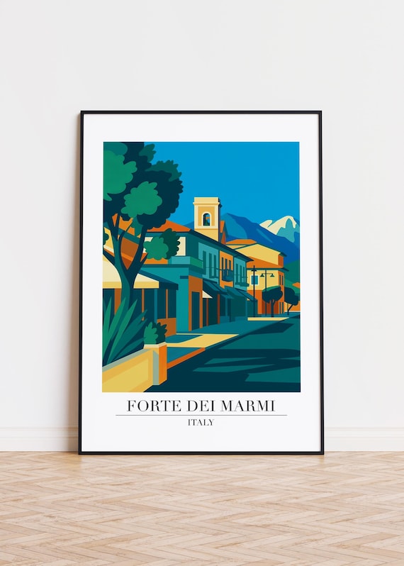 Forte Dei Marmi Italy Charming Street Bell Tower Vintage Travel Poster
