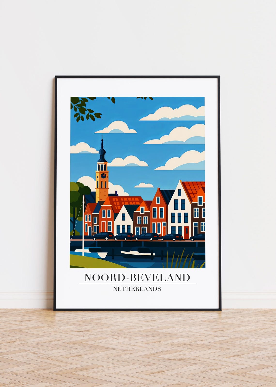 Noord Beveland Netherlands Harbor Town Clock Tower Travel Poster
