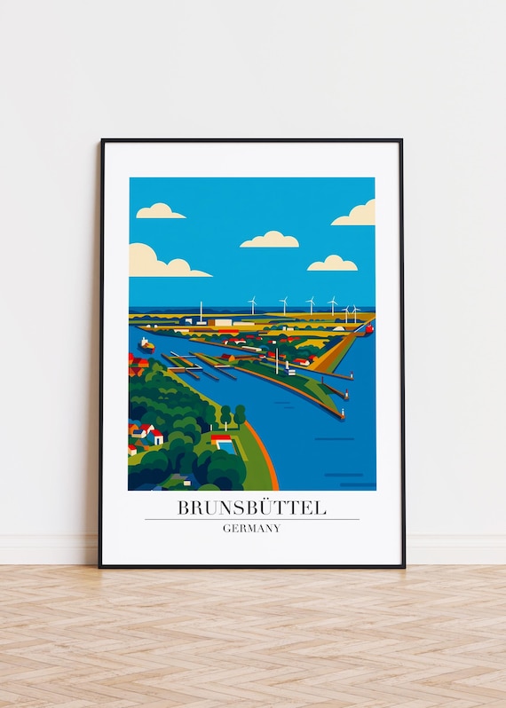 Brunsbüttel Germany Canal Harbor Poster Wind Turbines Modern Art