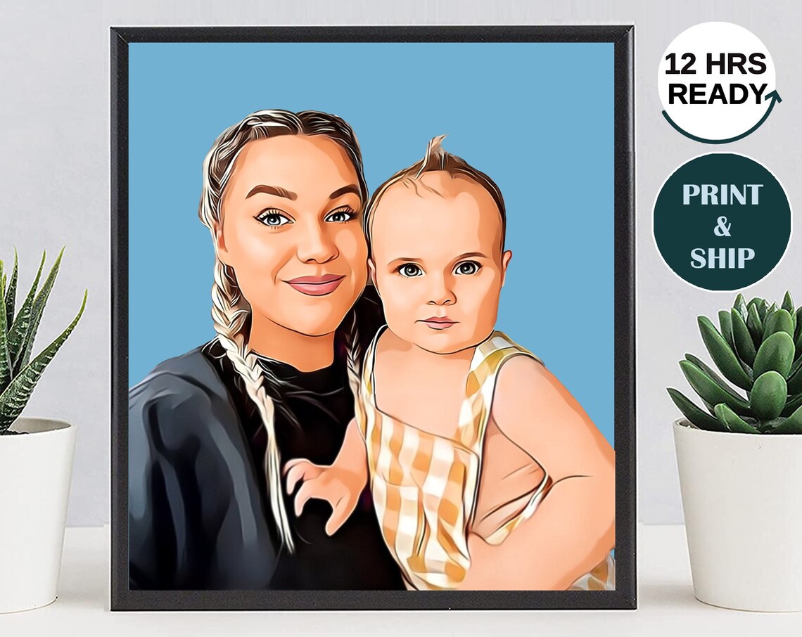 Young Mother and Baby Embrace Cartoon Pop Art Motherhood Poster