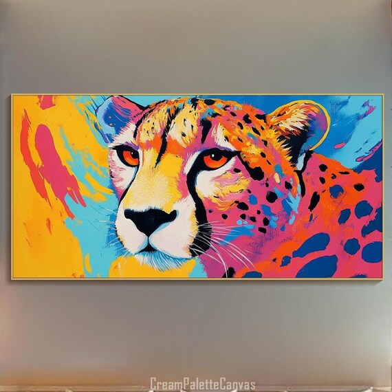 Colorful Cheetah Portrait Pop Art Textured Oil Painting Animal Wall Art