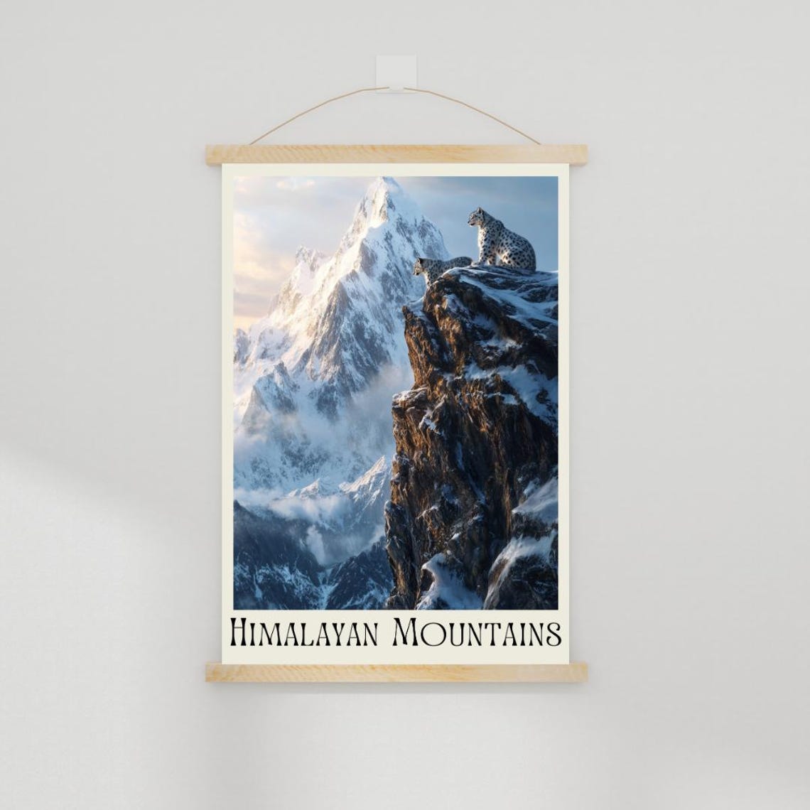 Himalayan Mountains Poster with Snow Leopards on a Rocky Cliff - Image 2