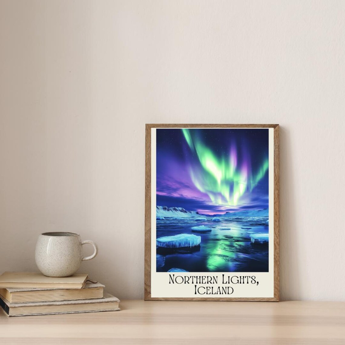 Northern Lights Iceland Poster with Aurora over an Icy Lagoon - Image 4