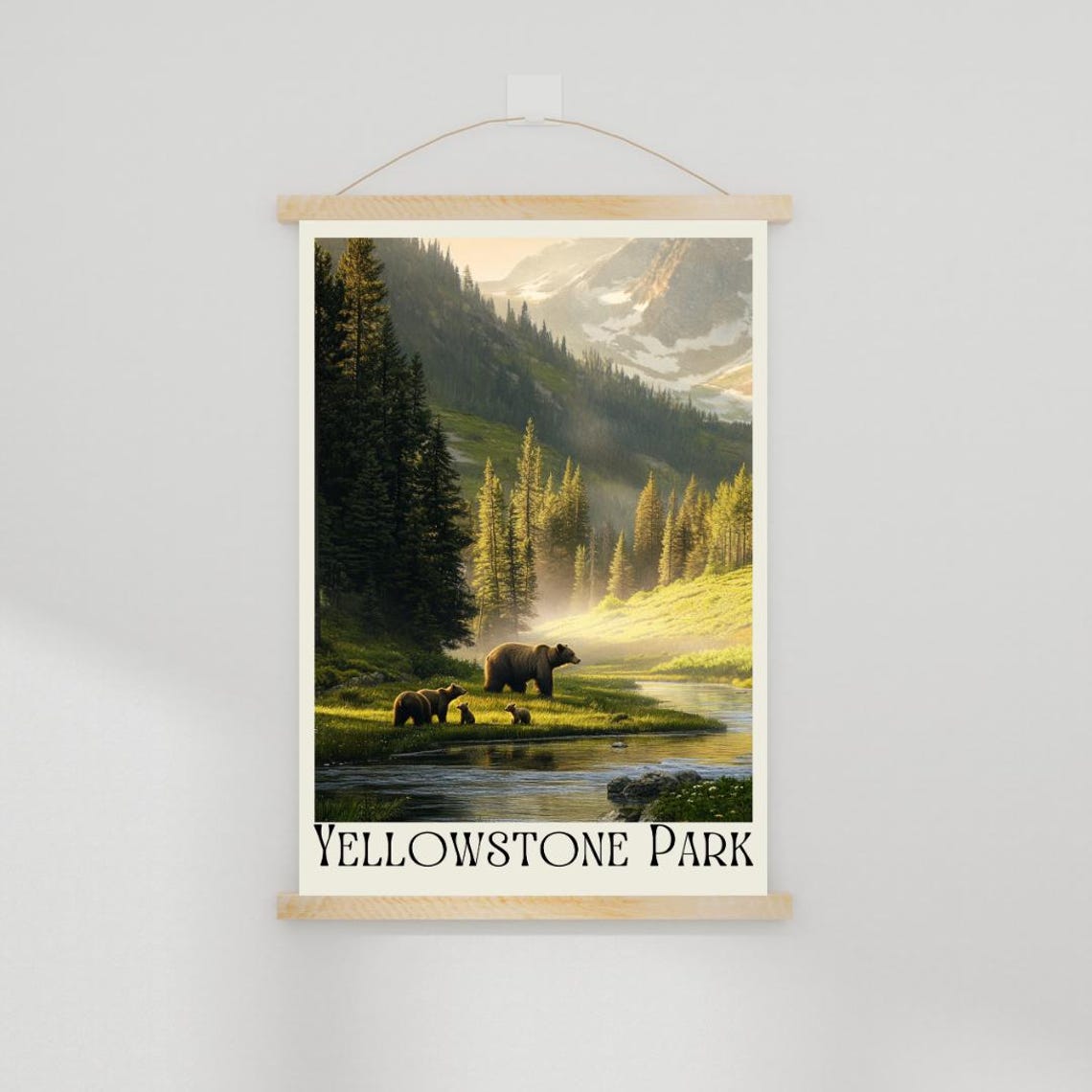 Yellowstone Park Poster with Grizzly Bear Family by the River - Image 2