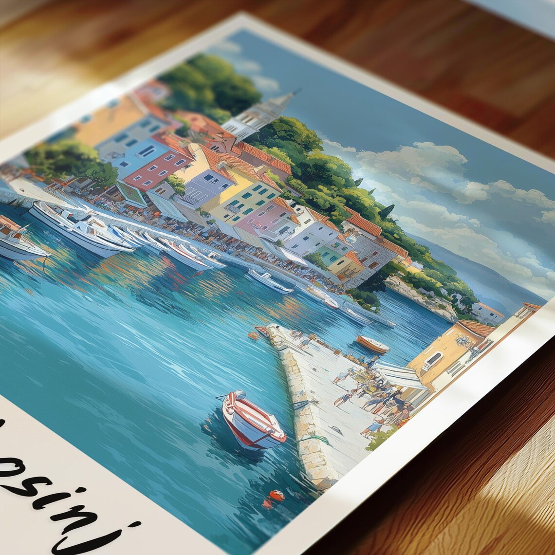 Mali Losinj Croatia Harbor Boats Waterfront Street Travel Poster - Image 2