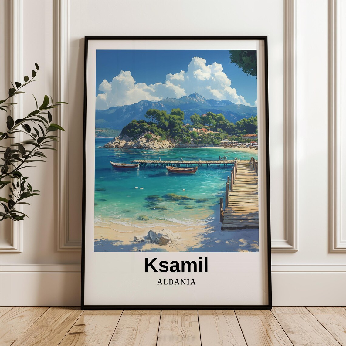 Ksamil Travel Poster, Albania Illustration
