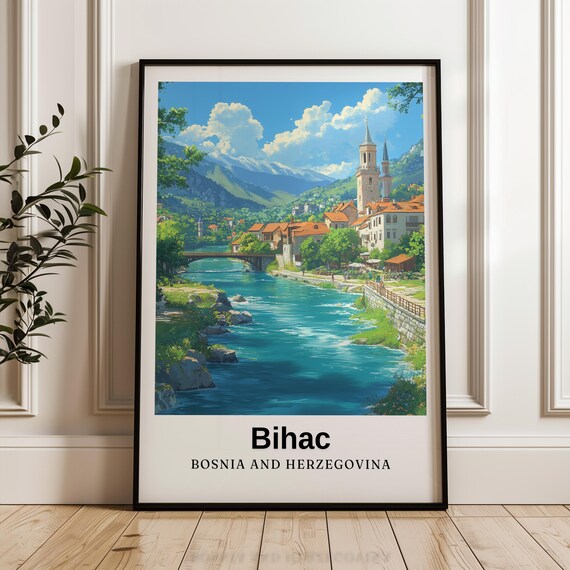 Bihac Bosnia and Herzegovina Turquoise River Old Town Poster