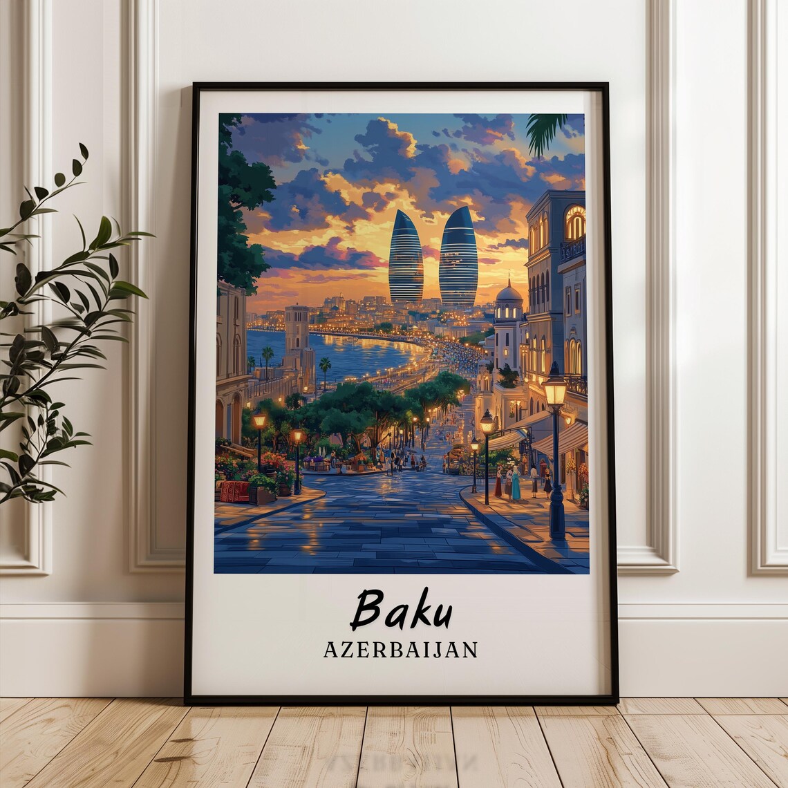 Baku Travel Poster, Azerbaijan Wedding Gift