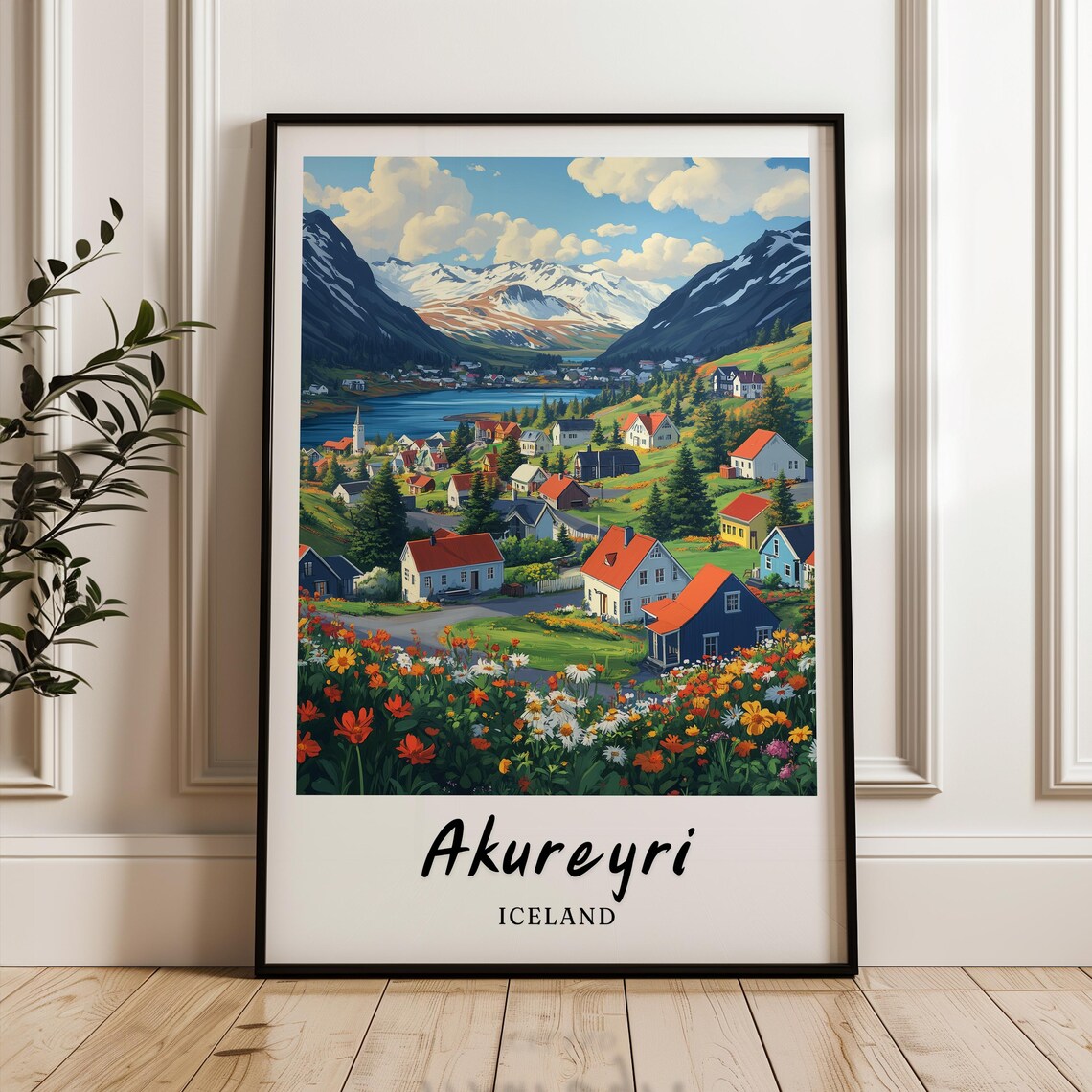 Oberbaum Iceland Travel Poster, Minimalist Art Print